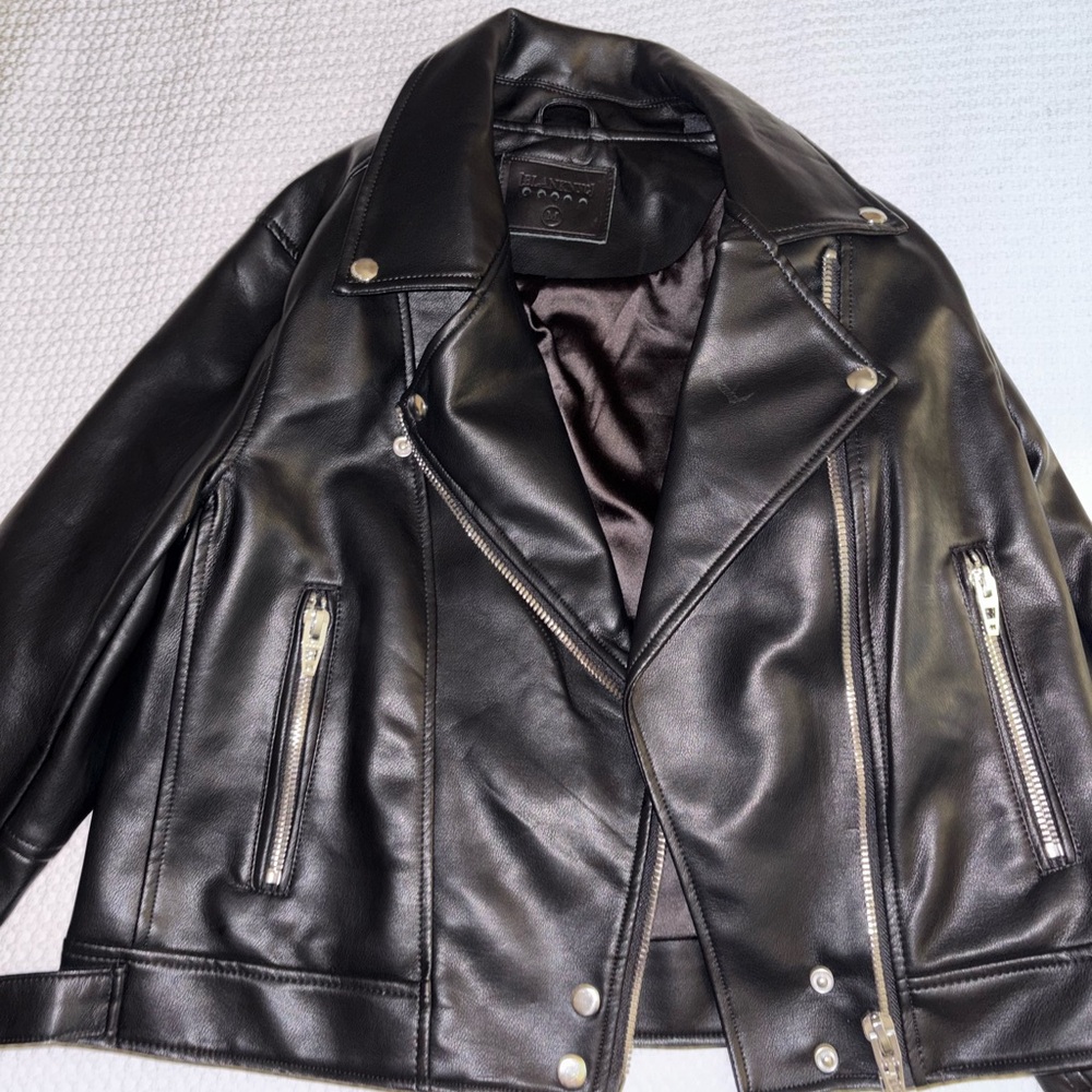 Black Leather Biker Jacket Blank NYC